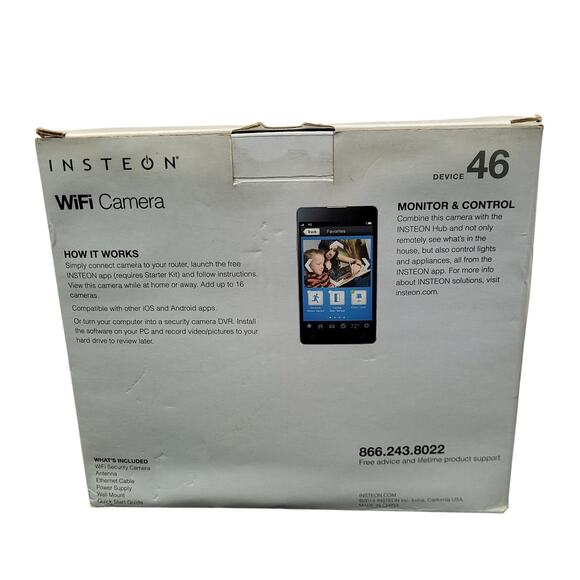Insteon WiFi Camera Device 46 Pan Tilt Night Vision Security Device 75790WH NIB - Picture 3 of 11